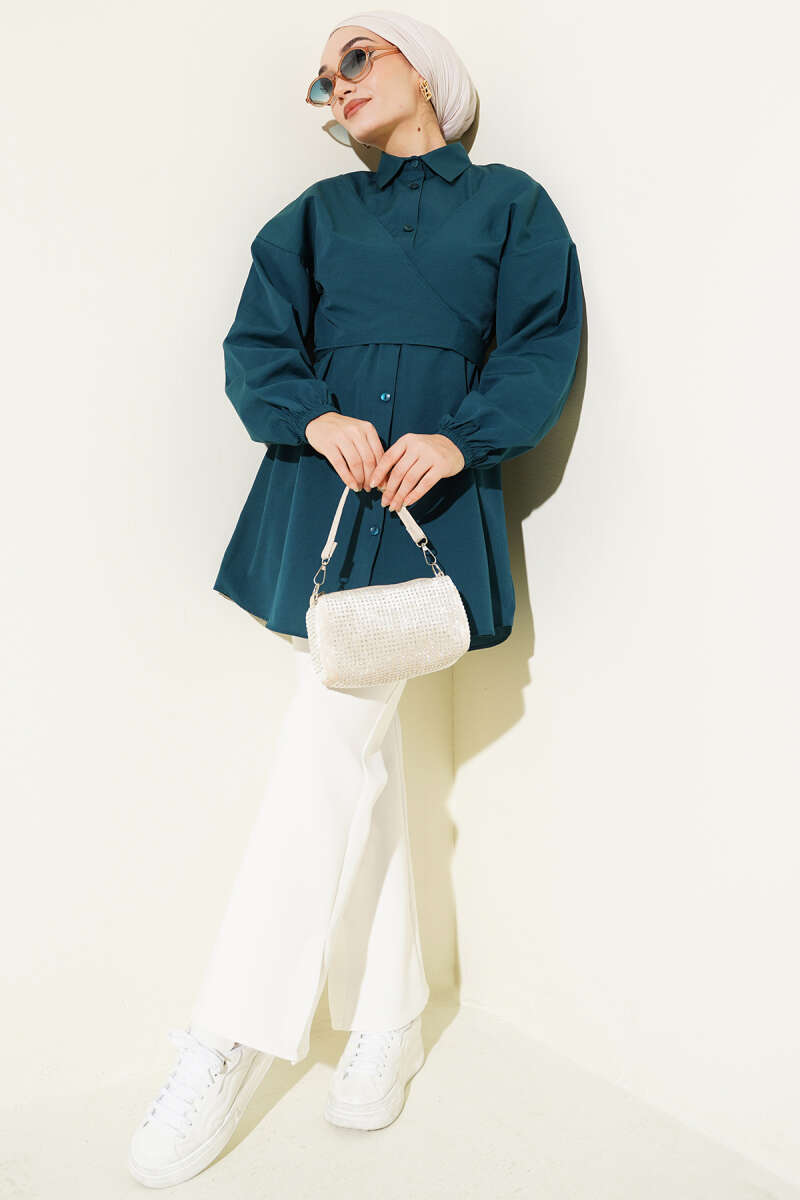 Cross-Tie Front Shirt - Emerald