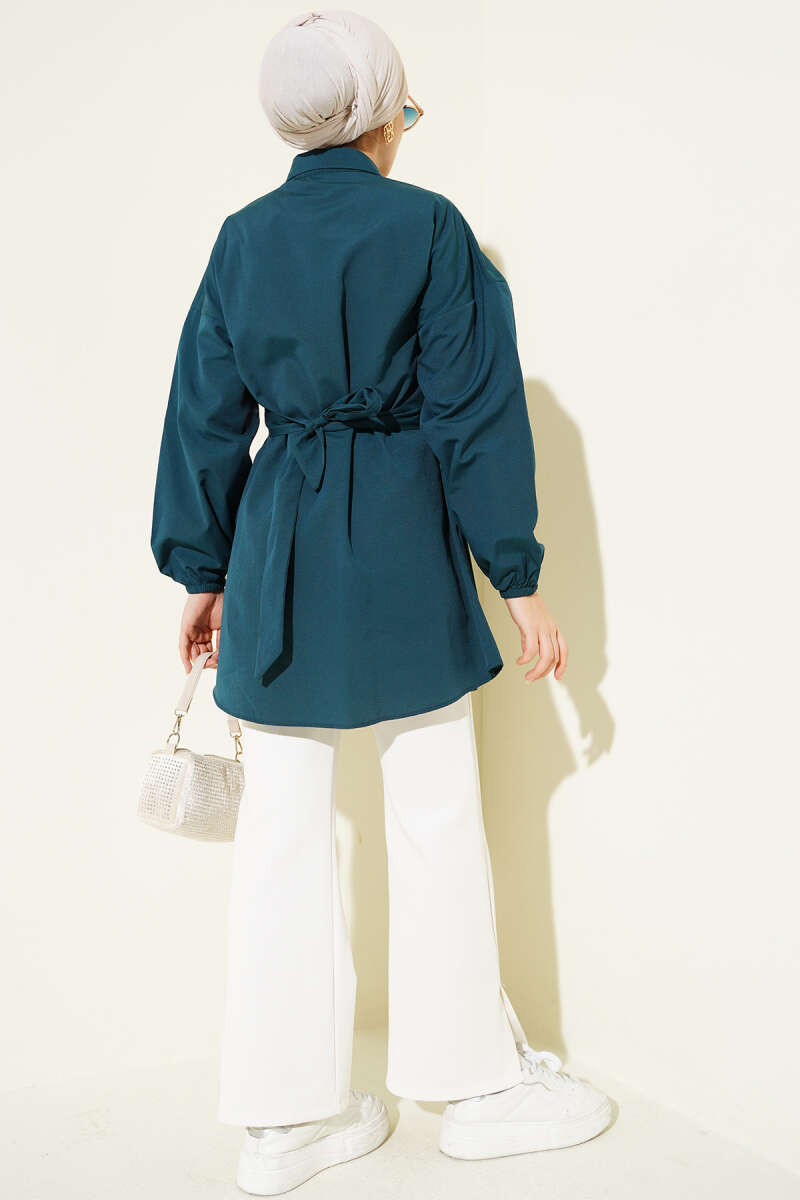 Cross-Tie Front Shirt - Emerald
