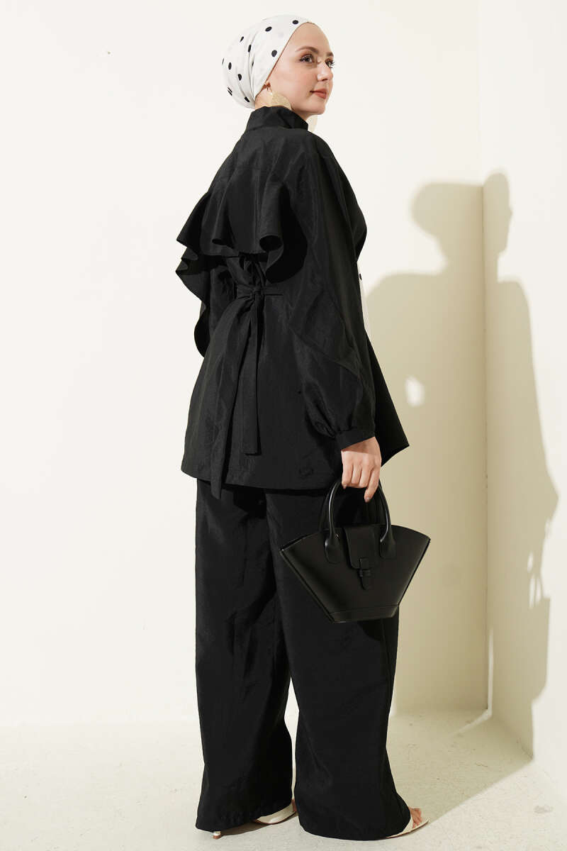 Two-Piece Set with Metallic Cross Buttons - Black