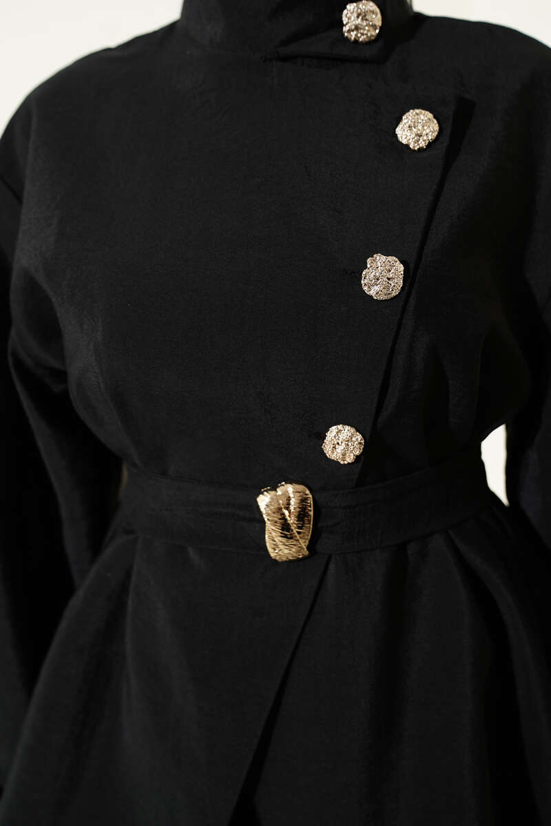 Two-Piece Set with Metallic Cross Buttons - Black