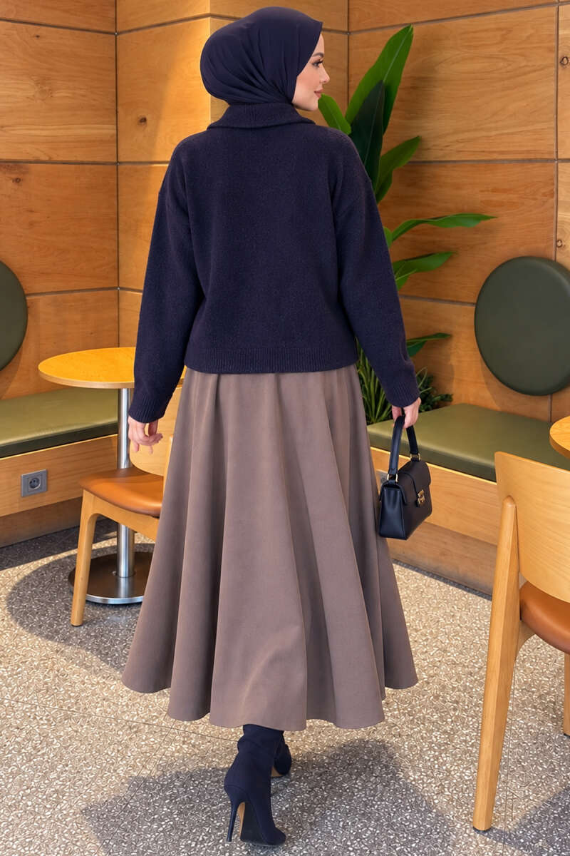 Knit Cardigan with Gold Buttons and Front Pockets - Navy