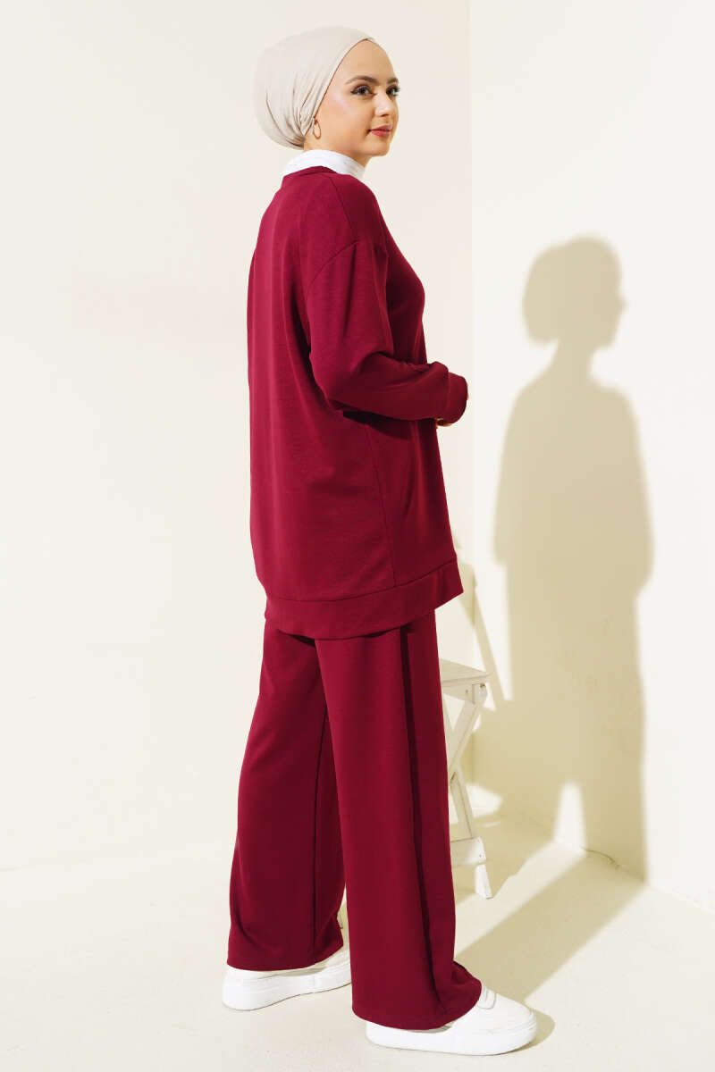 Tunic Two-Piece Set with Front Stitching - Burgundy
