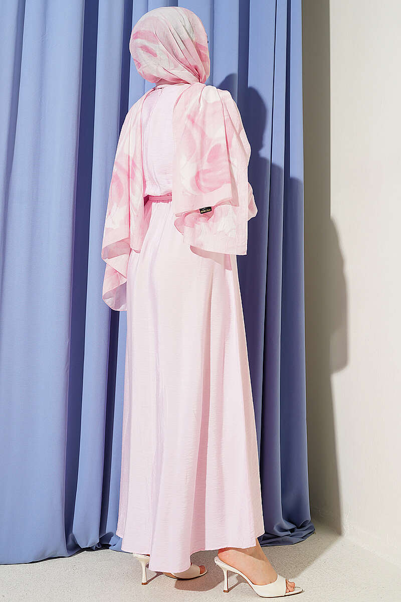 Dress with Vertical Front Ruffle and Elastic Waist - Pink
