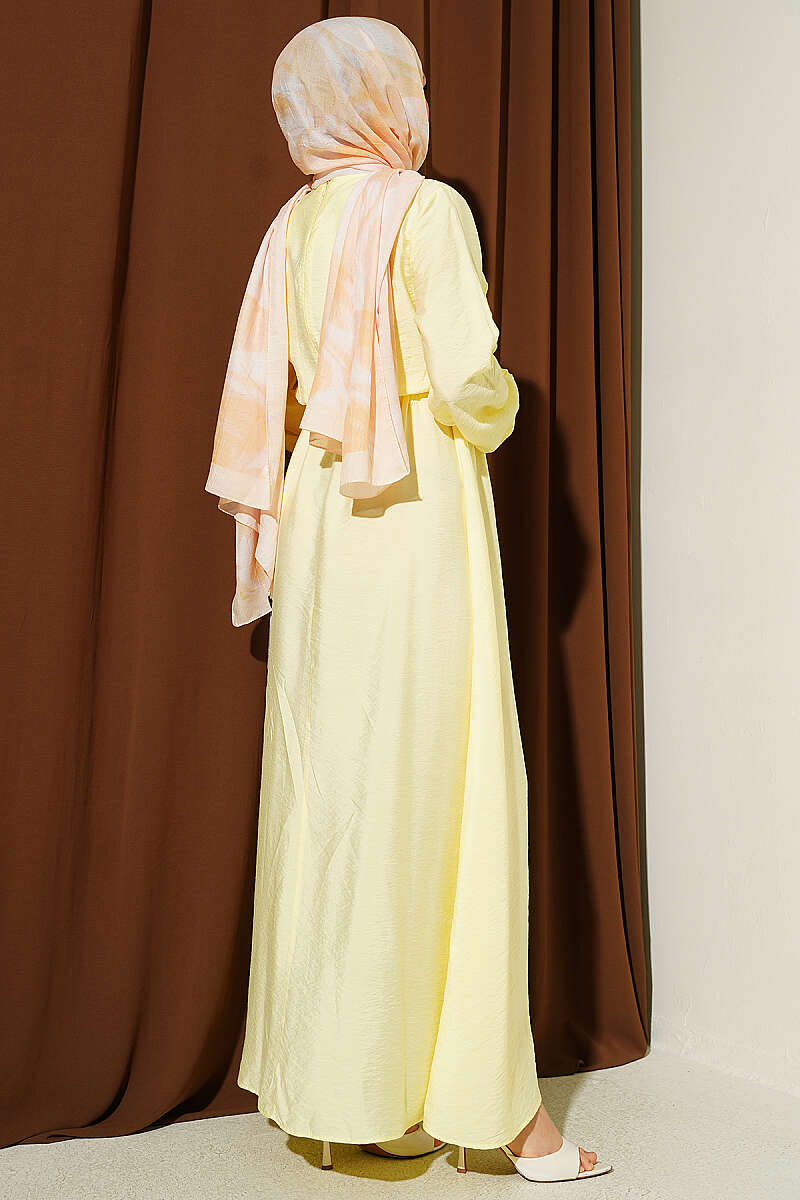 Dress with Vertical Front Ruffle and Elastic Waist - Yellow