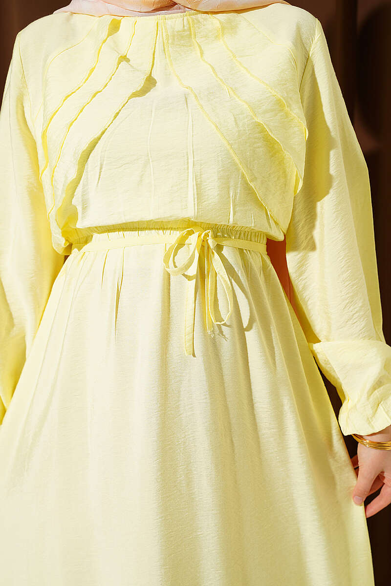 Dress with Vertical Front Ruffle and Elastic Waist - Yellow