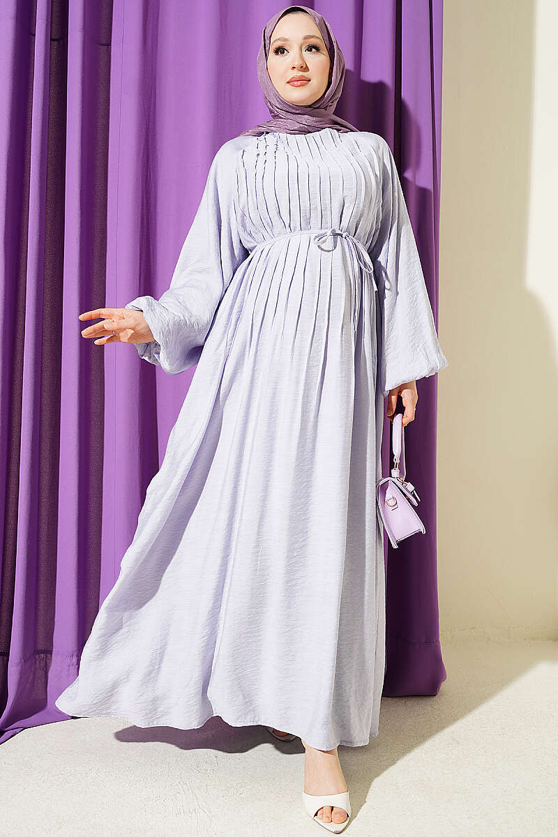 Dress with Front Seam Detail and Tie Cord - Lilac