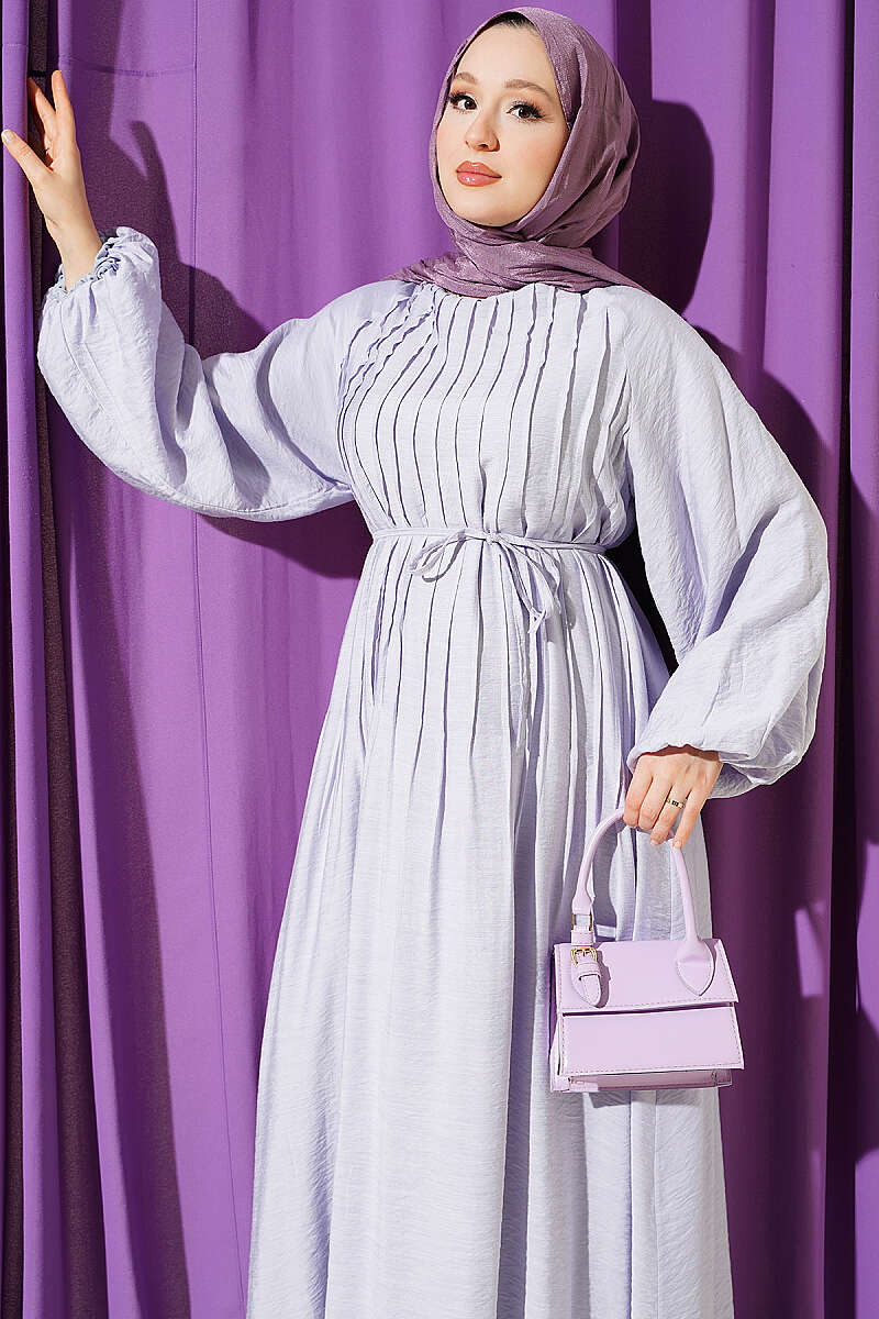 Dress with Front Seam Detail and Tie Cord - Lilac