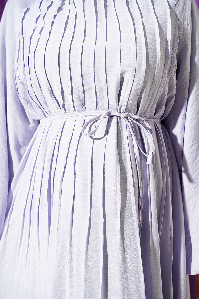 Dress with Front Seam Detail and Tie Cord - Lilac