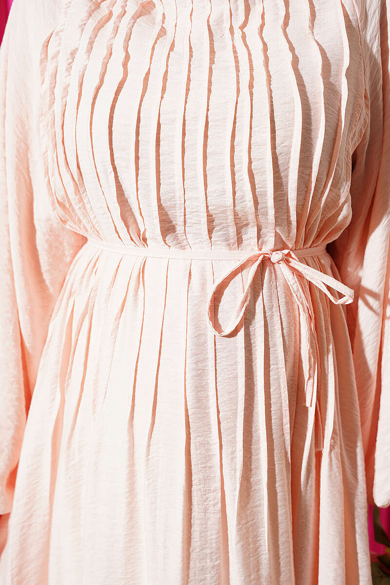 Dress with Front Seam Detail and Tie Cord - Powder