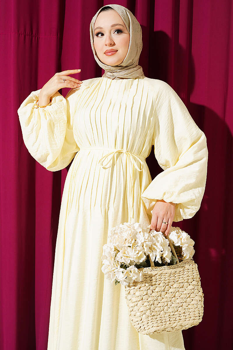 Dress with Front Seam Detail and Tie Cord - Yellow