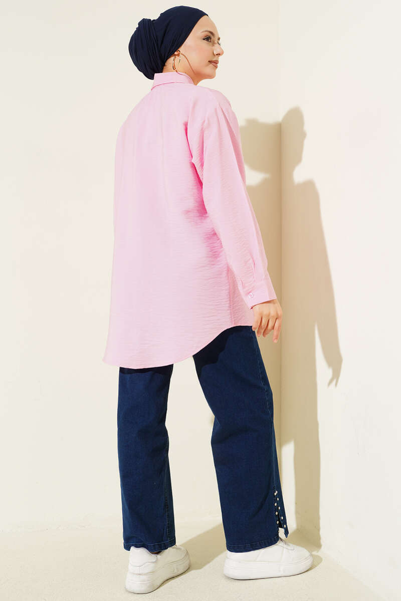 Loose Shirt with Front Stitching - Pink