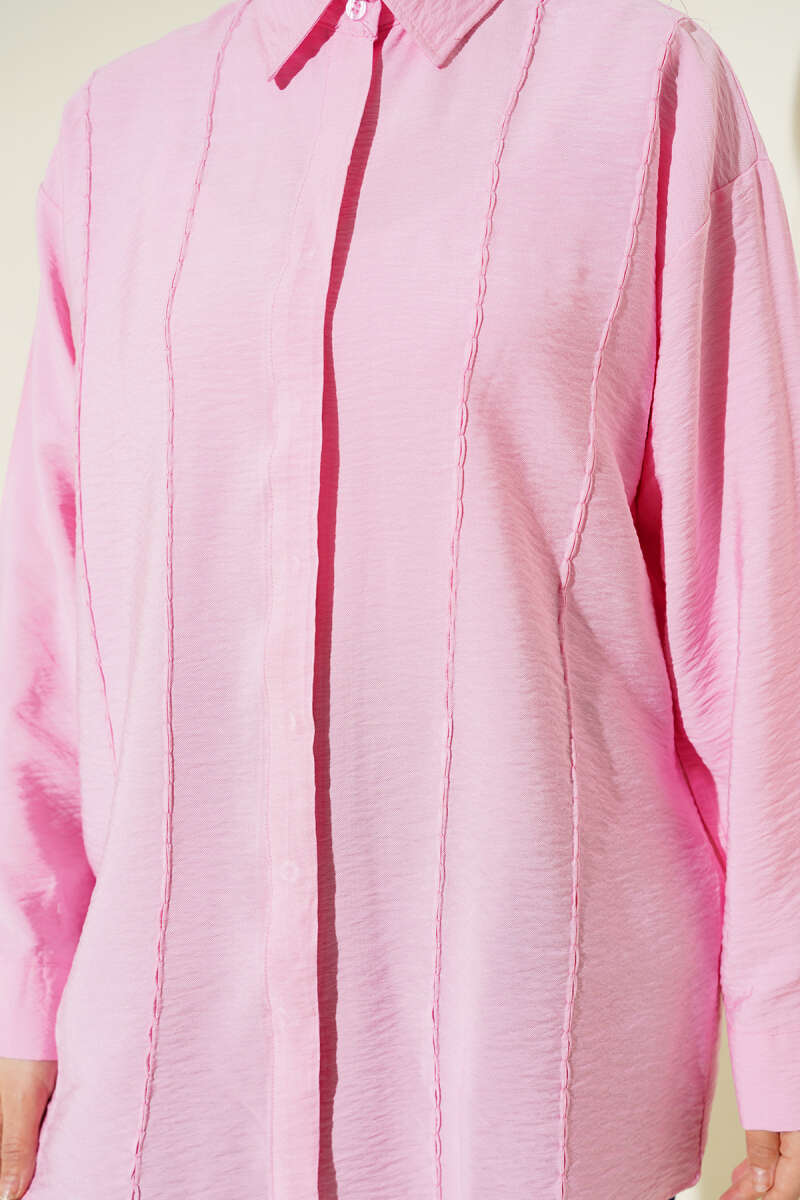 Loose Shirt with Front Stitching - Pink