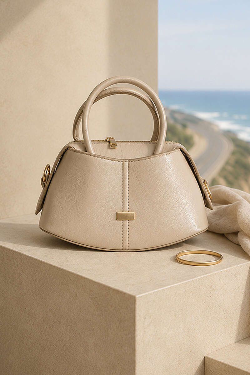 Handbag with Front Stitching - Beige
