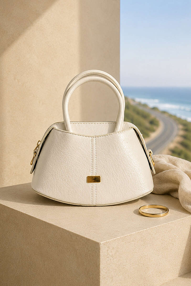Handbag with Front Stitching - Bone
