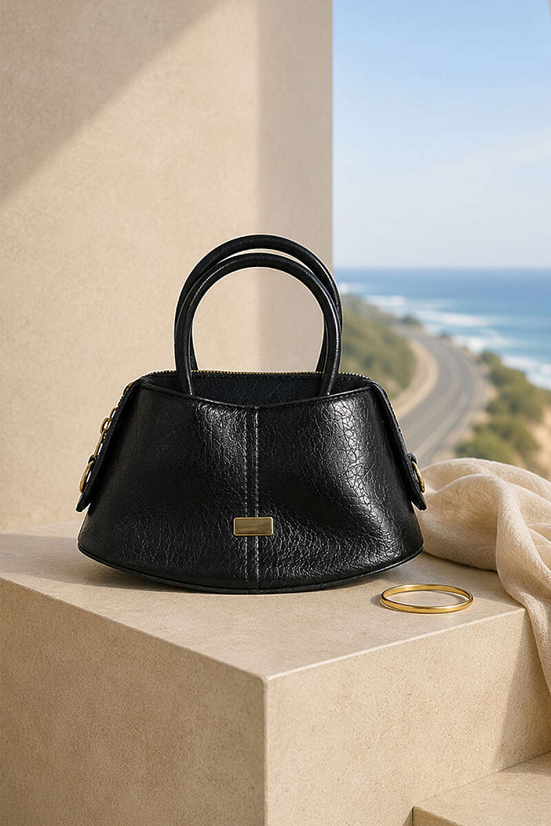 Handbag with Front Stitching - Black