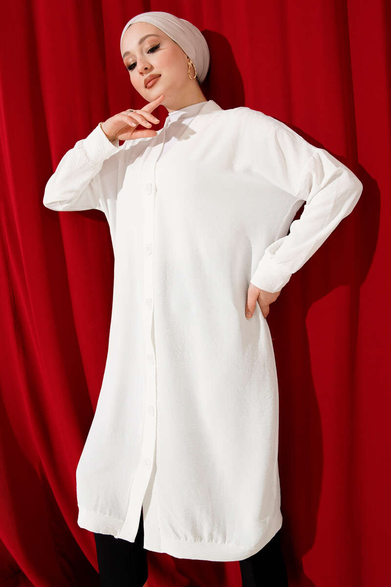 Long Button-Front Airobin Cardigan - White