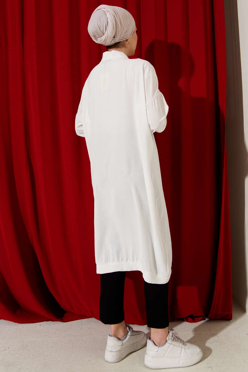 Long Button-Front Airobin Cardigan - White