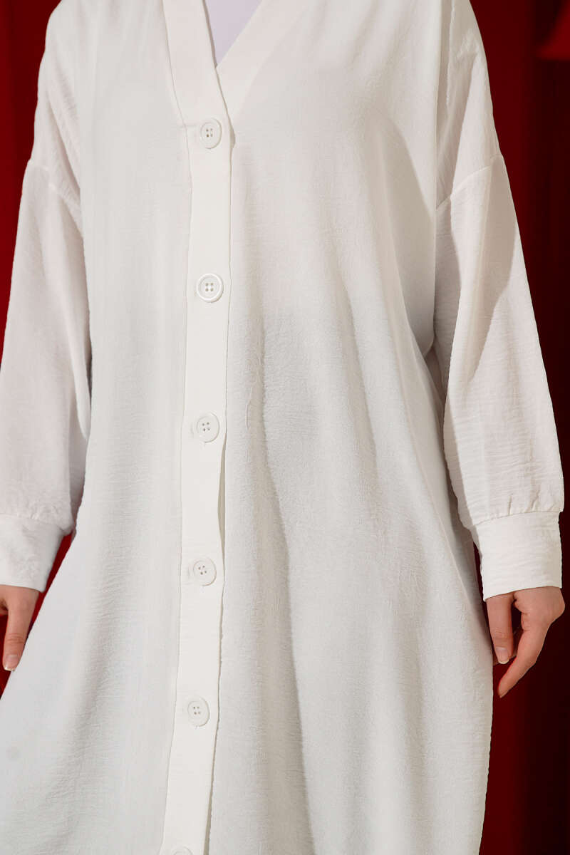 Long Button-Front Airobin Cardigan - White
