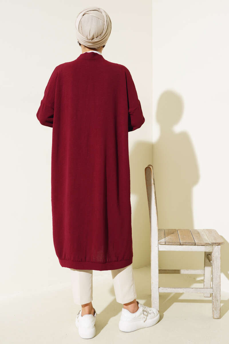Long Button-Front Airobin Cardigan - Burgundy