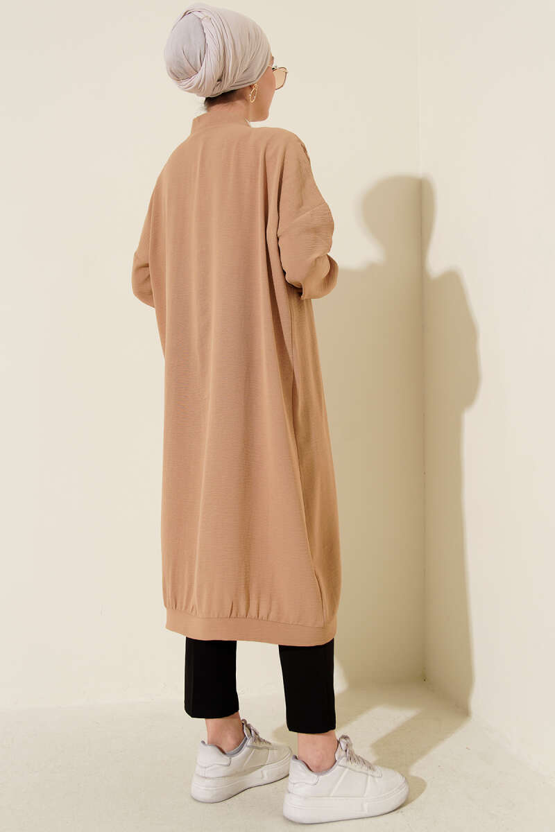 Long Button-Front Airobin Cardigan - Biscuit