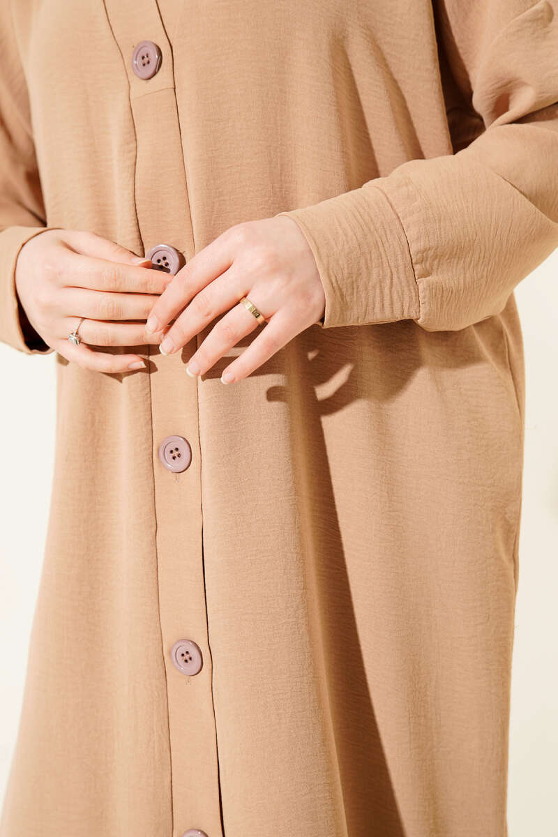 Long Button-Front Airobin Cardigan - Biscuit