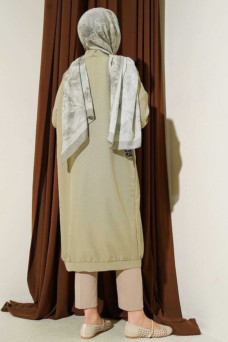 Long Button-Front Airobin Cardigan - Almond Green