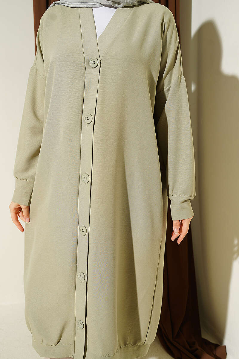 Long Button-Front Airobin Cardigan - Almond Green