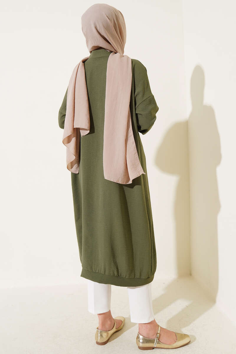 Long Button-Front Airobin Cardigan - Khaki