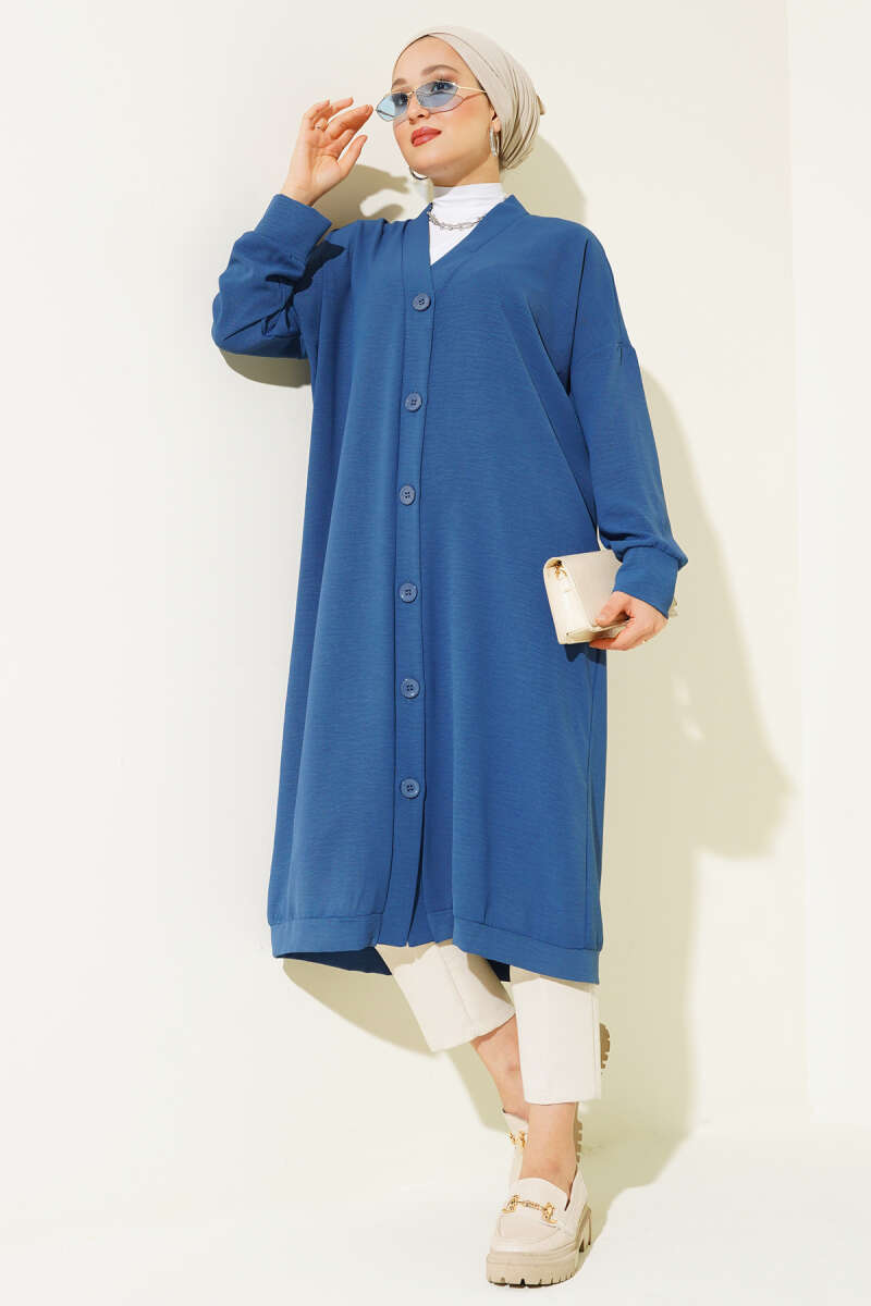 Long Button-Front Airobin Cardigan - Indigo