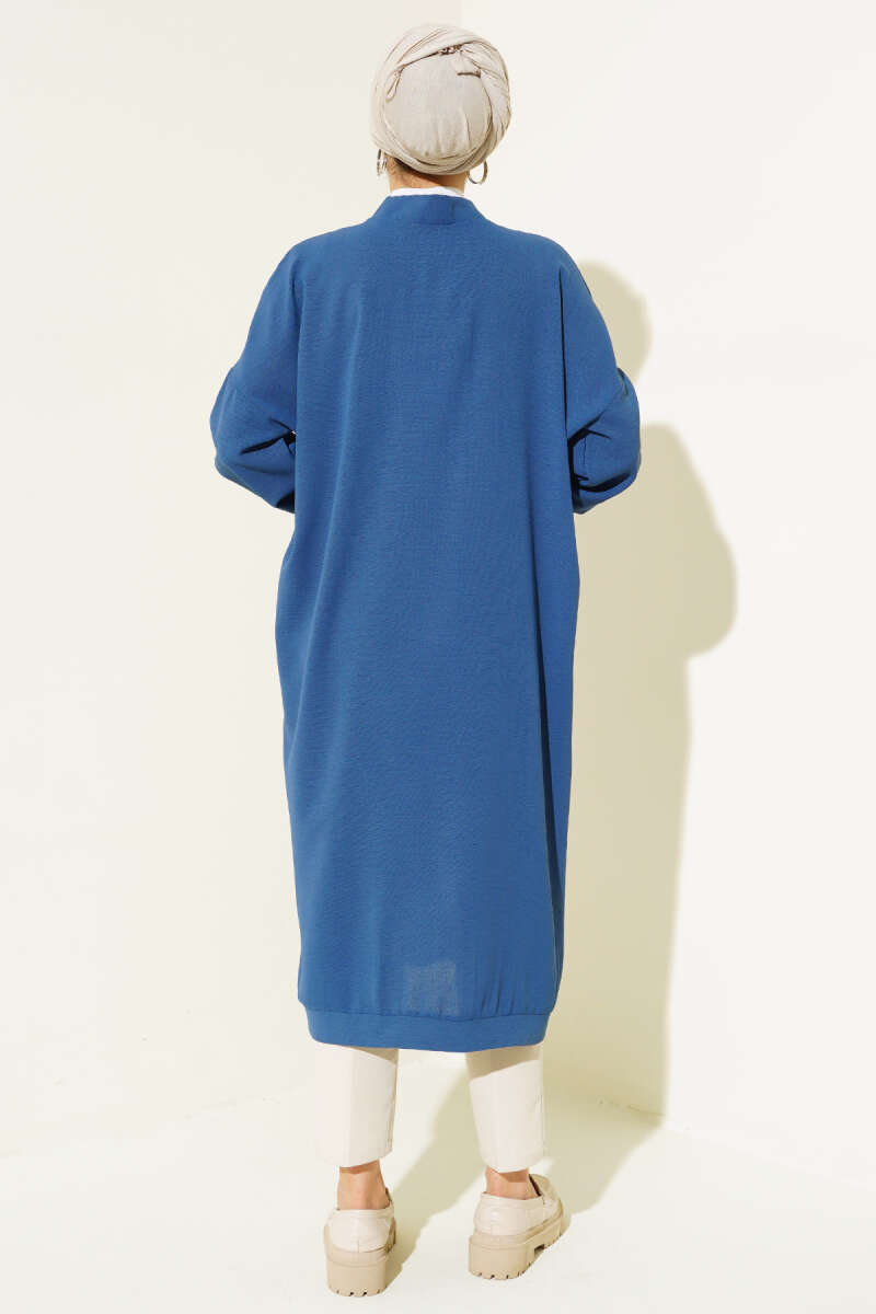Long Button-Front Airobin Cardigan - Indigo