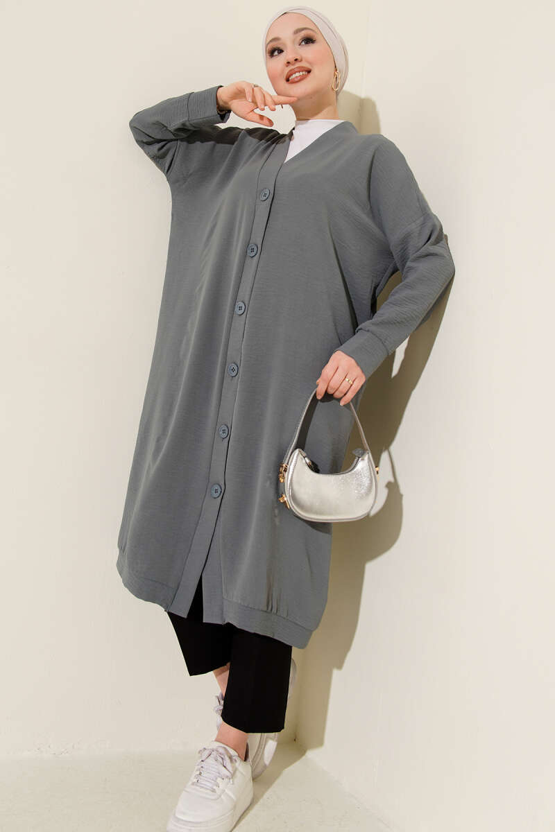 Long Button-Front Airobin Cardigan - Slate Grey