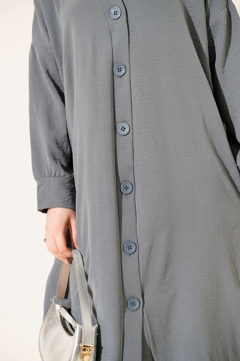 Long Button-Front Airobin Cardigan - Slate Grey