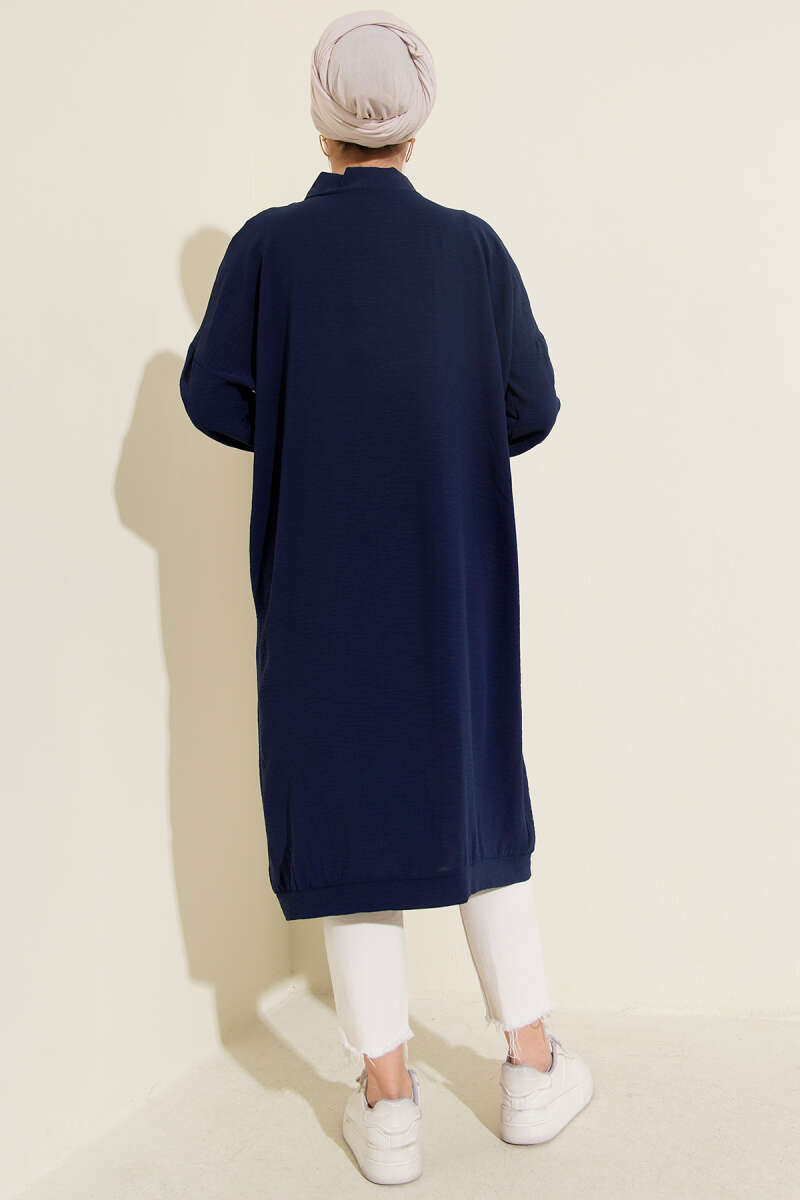 Long Button-Front Airobin Cardigan - Navy