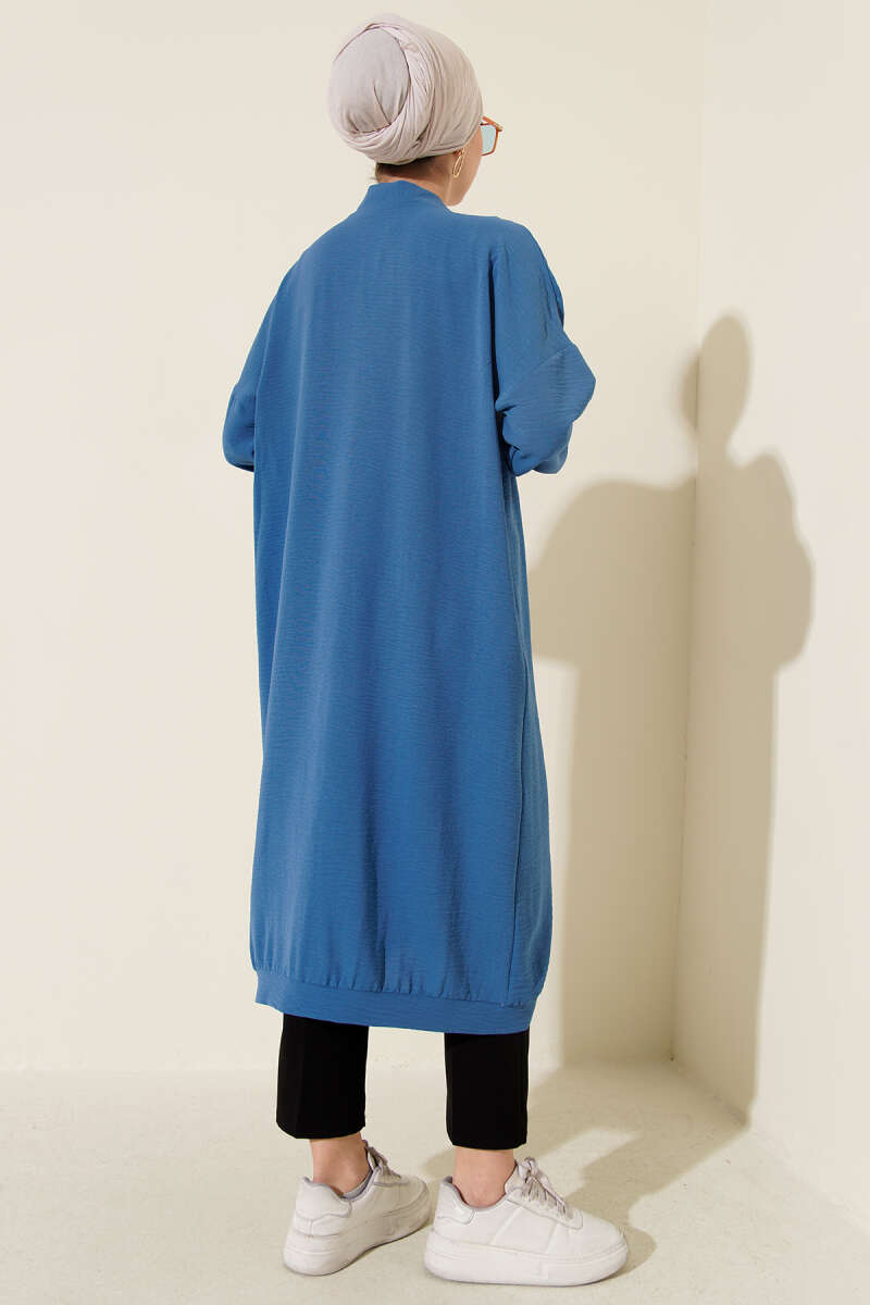 Long Button-Front Airobin Cardigan - Blue