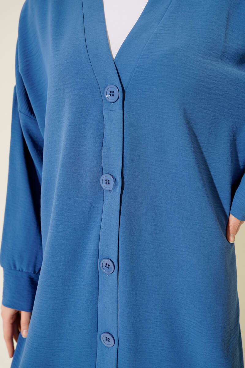Long Button-Front Airobin Cardigan - Blue