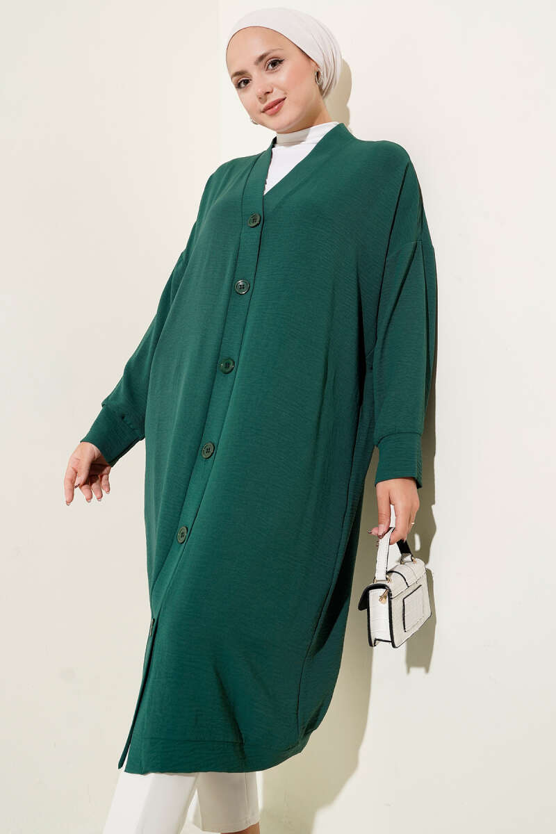 Long Button-Front Airobin Cardigan - Persian Green