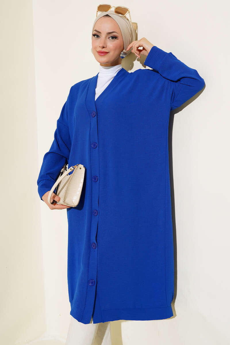 Long Button-Front Airobin Cardigan - Saxe Blue