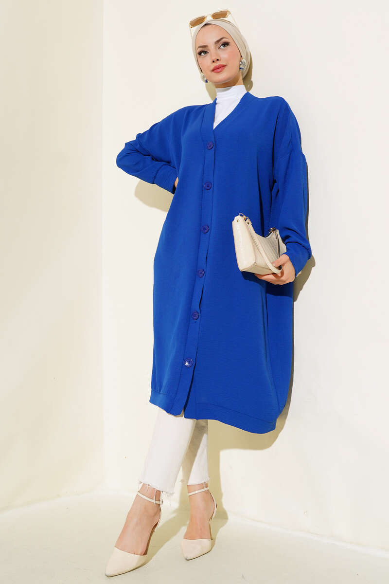 Long Button-Front Airobin Cardigan - Saxe Blue