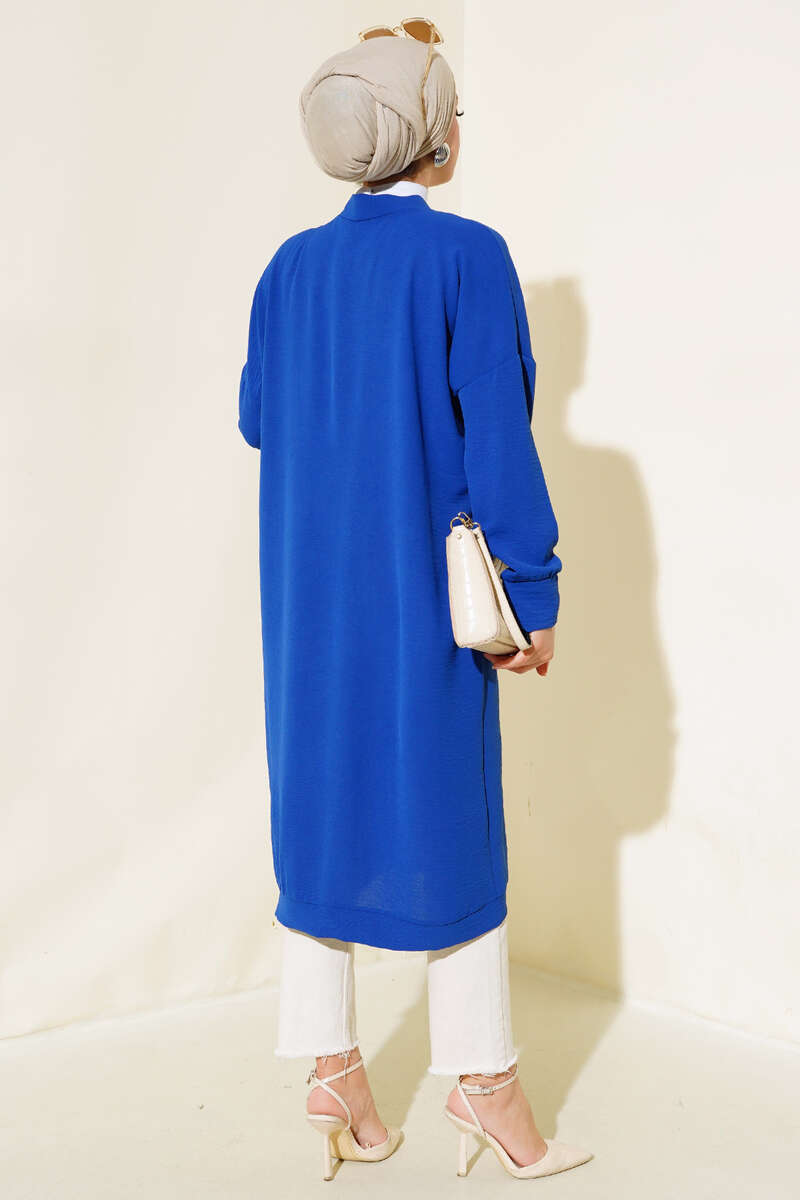 Long Button-Front Airobin Cardigan - Saxe Blue
