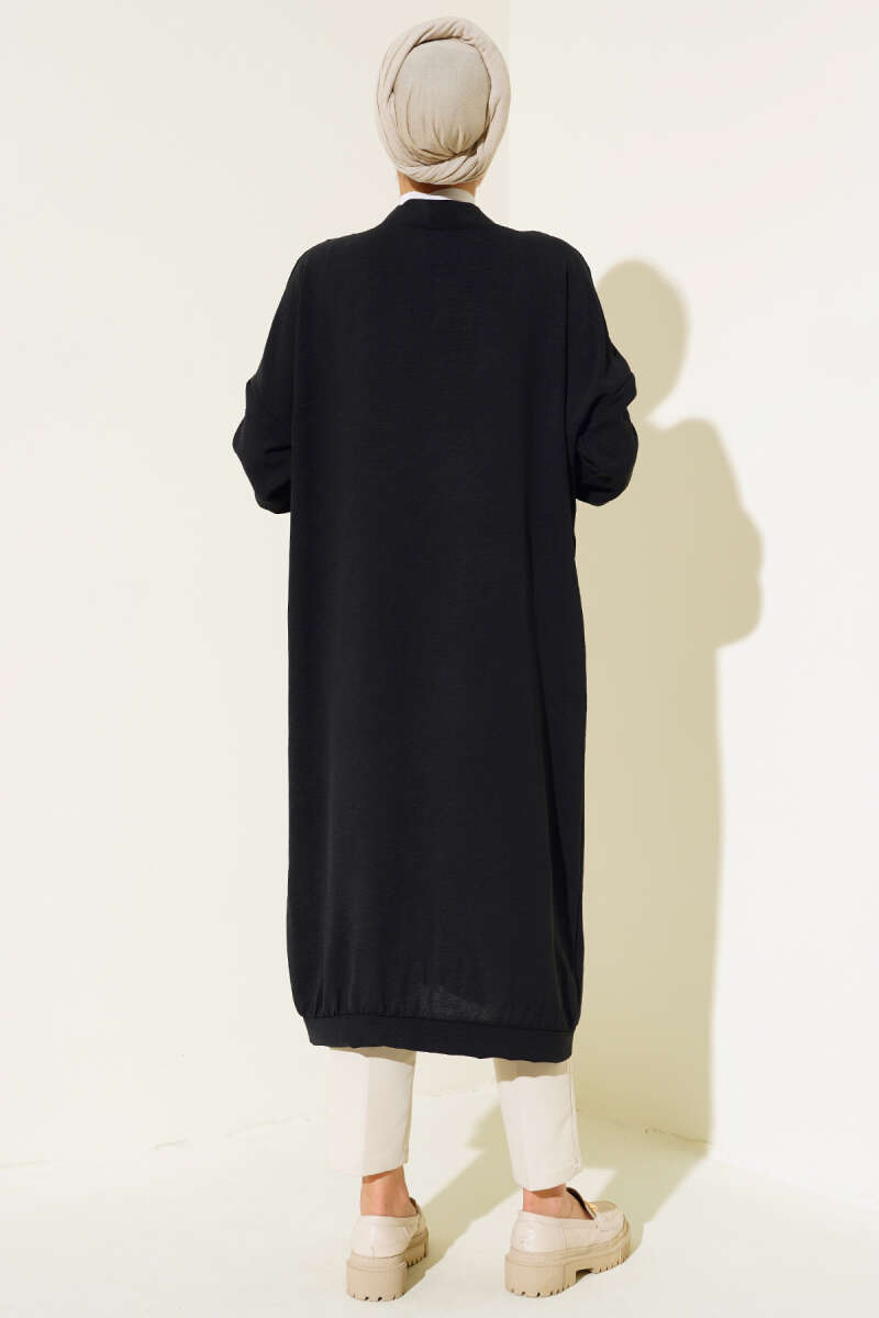 Long Button-Front Airobin Cardigan - Black