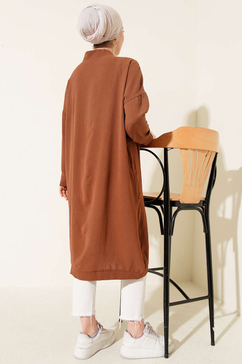 Long Button-Front Airobin Cardigan - Tan