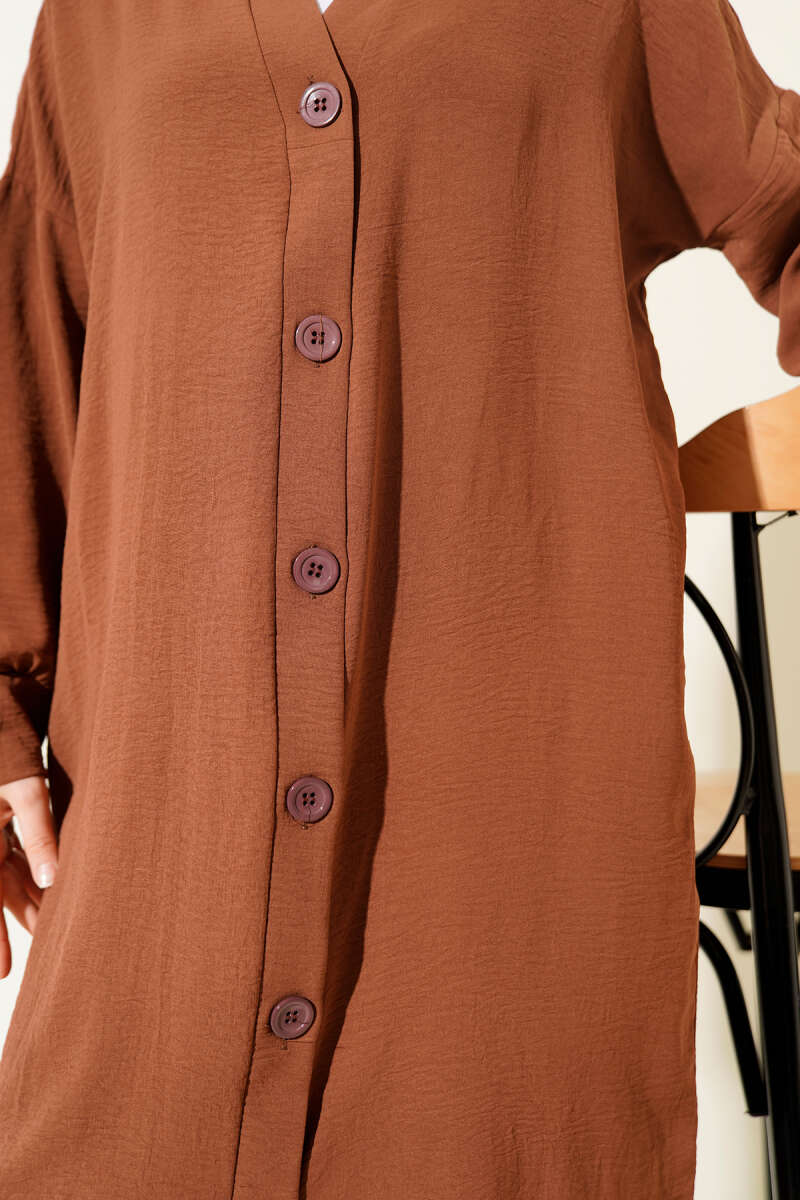 Long Button-Front Airobin Cardigan - Tan