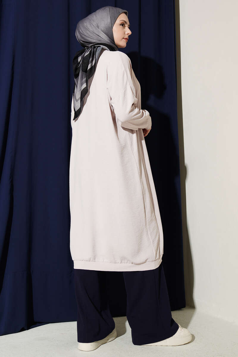Long Button-Front Airobin Cardigan - Stone