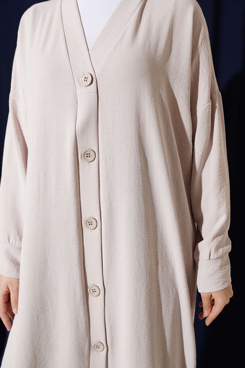 Long Button-Front Airobin Cardigan - Stone