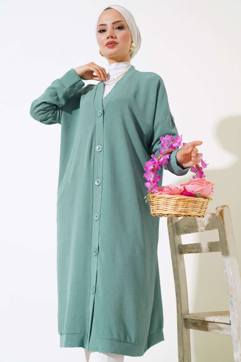 Long Button-Front Airobin Cardigan - Turquoise