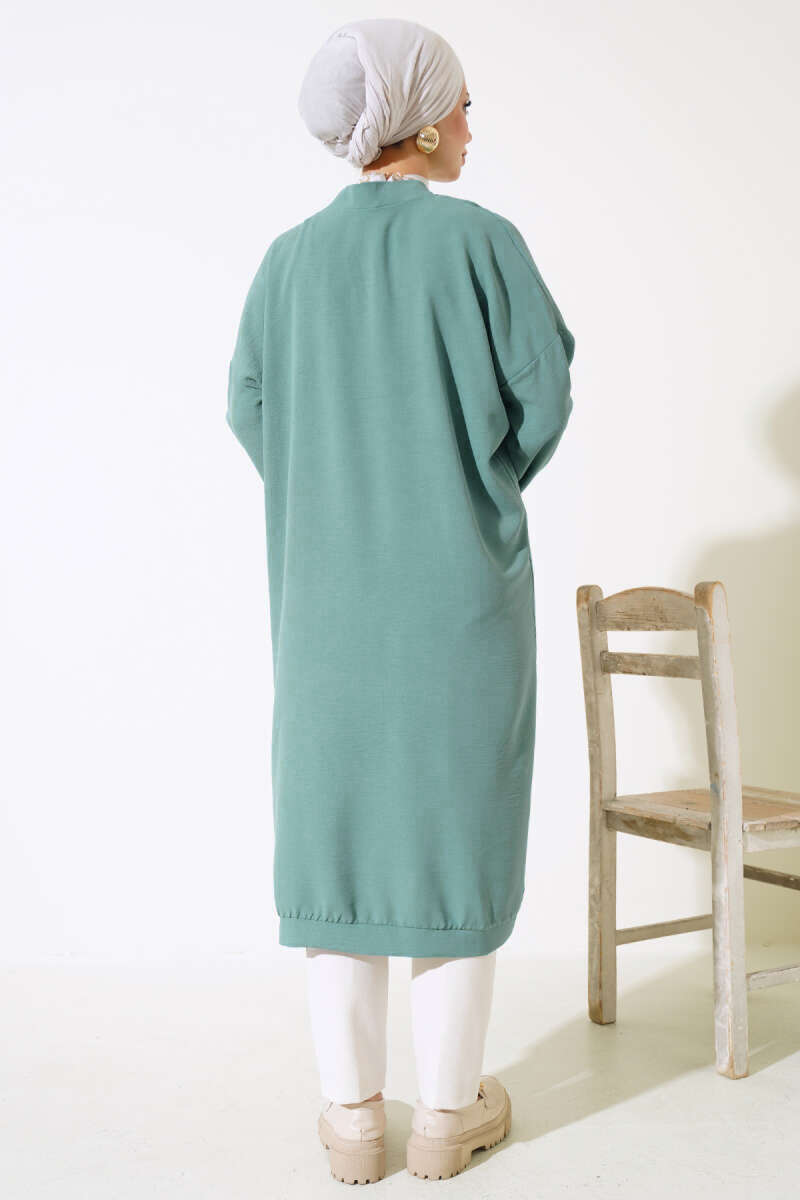 Long Button-Front Airobin Cardigan - Turquoise