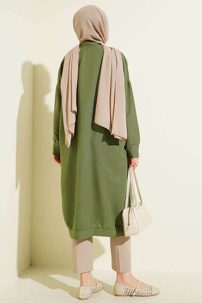 Long Button-Front Airobin Cardigan - Green