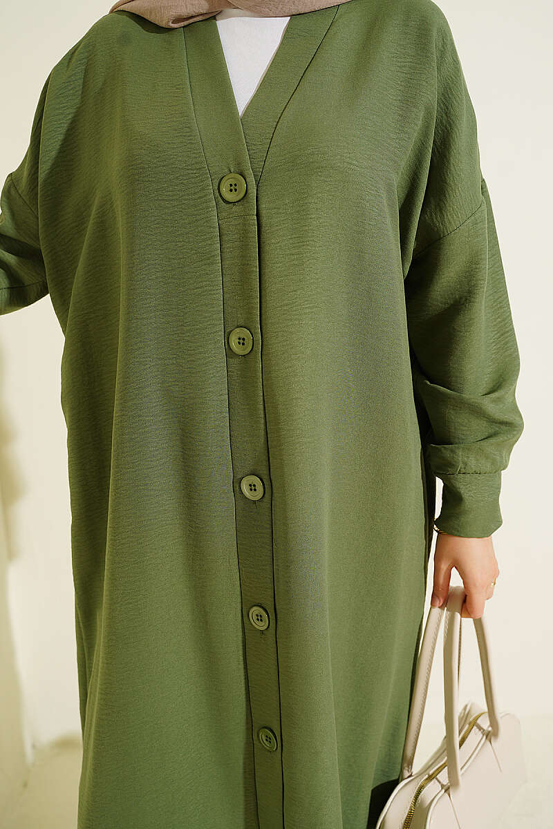 Long Button-Front Airobin Cardigan - Green