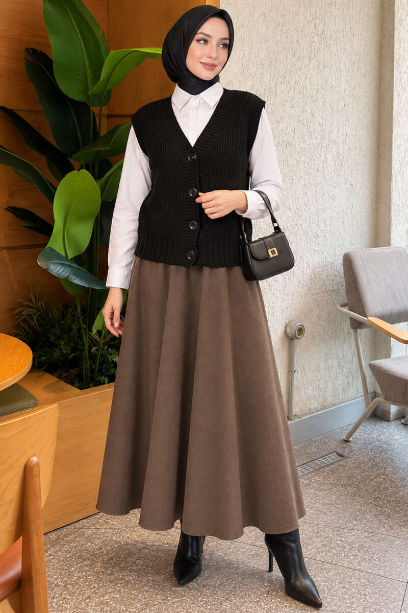 V-Neck Knit Vest with Button Front - Black