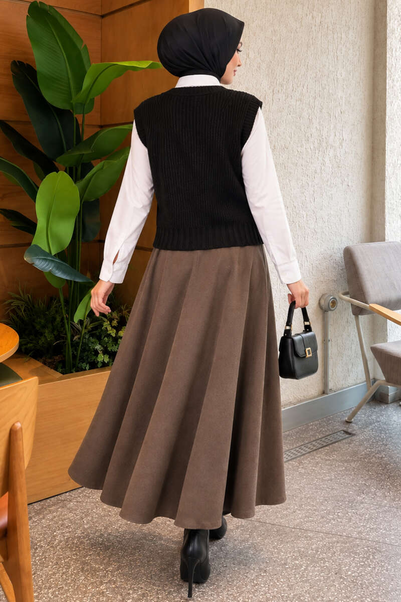 V-Neck Knit Vest with Button Front - Black